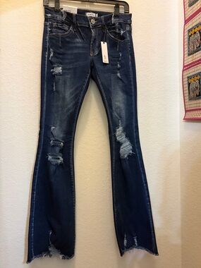 Rue21 Dark Blue Distressed Flare Jeans